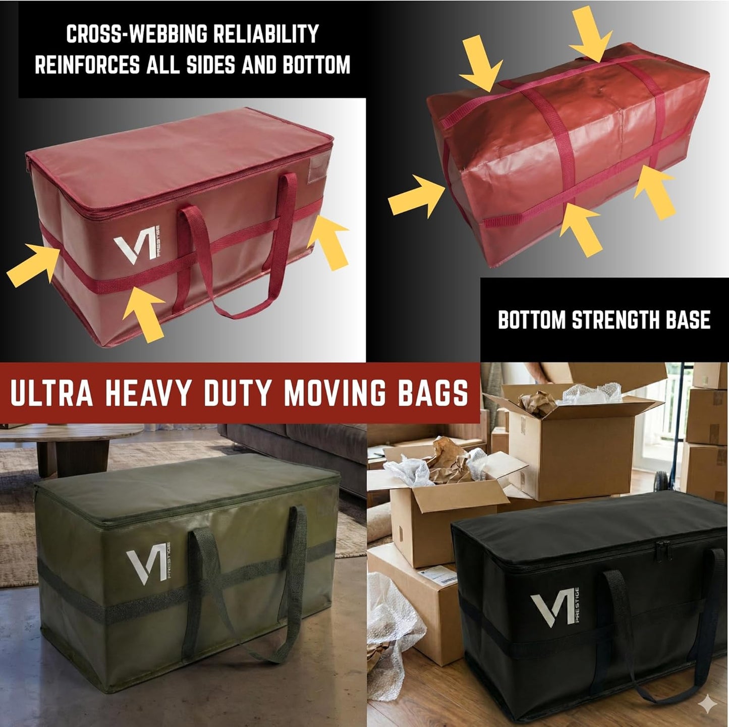 Moving Bags Heavy Duty - Ultra Reinforced Waterproof Canvas Storage Bins | Set of 5 Extra Large Tote Bags