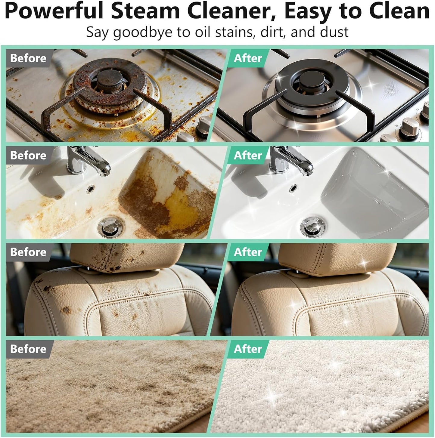 Skiennix Portable Steam Cleaner - 16-Piece Accessory Set | 6-Level Adjustable Heat, Fast 15s Heat-Up