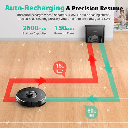 Tikom Robot Vacuum - 6000Pa Robotic Cleaner with Self-Emptying Base & LiDAR Navigation | Ideal for Pet Hair & Hard Floors (L8000 Plus)