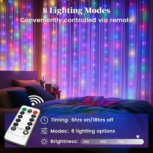 DomeStar 300 LED Fairy Curtain Lights - 9.8ft Waterproof String Lights with Remote & 8 Modes | Multicolor