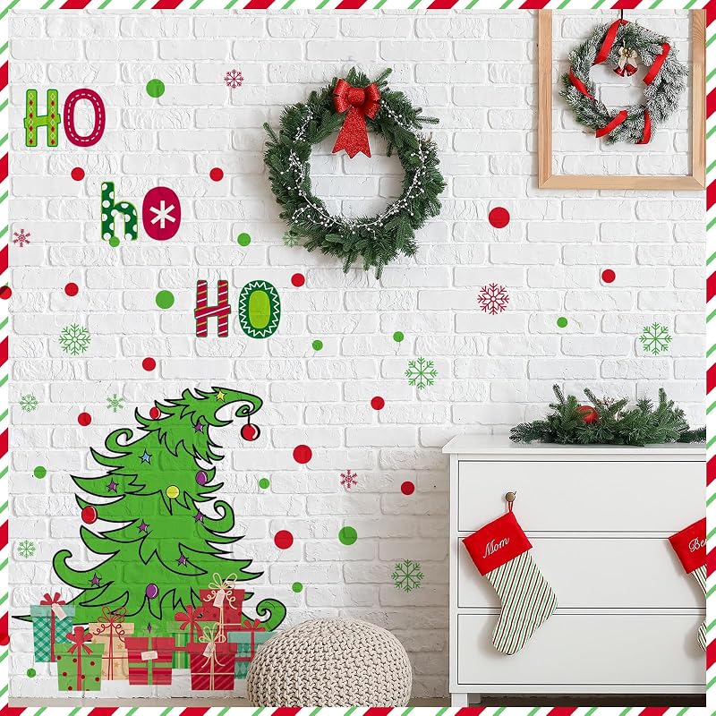 Christmas Wall Decals 3 Sheets – Red Green Tree & Snowflake Stickers Set