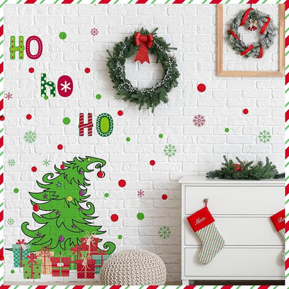 Christmas Wall Decals 3 Sheets – Red Green Tree & Snowflake Stickers Set