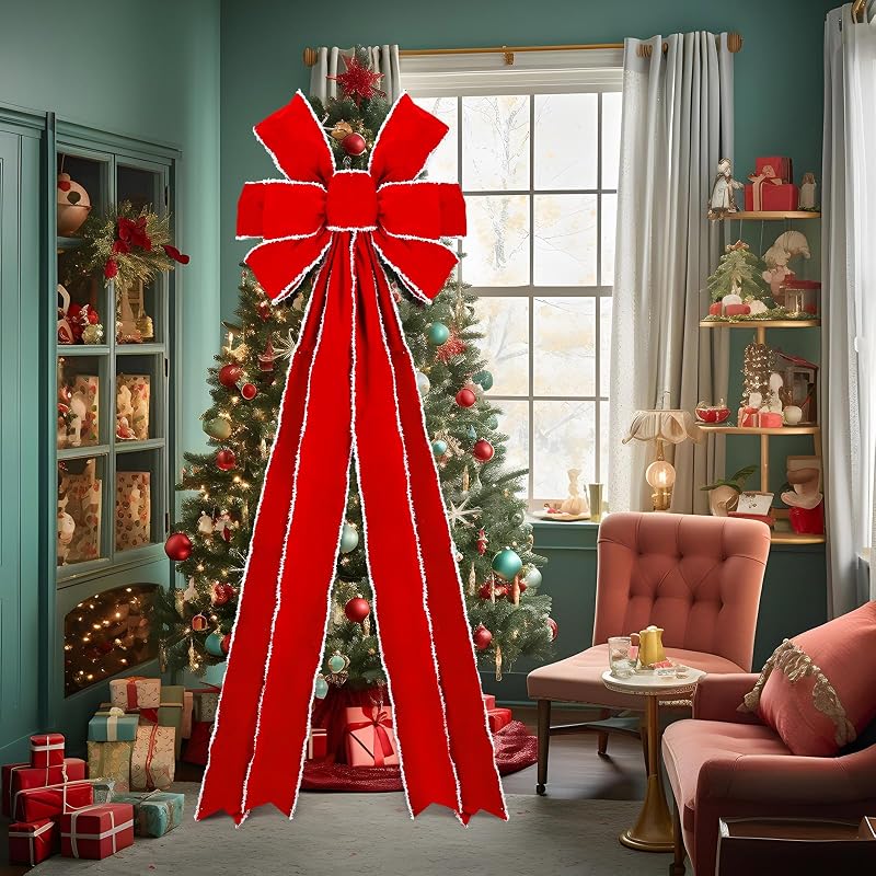 Hungdao Red Velvet Christmas Bow Giant Tree Topper 71 x 24 Inch - Variation: Red