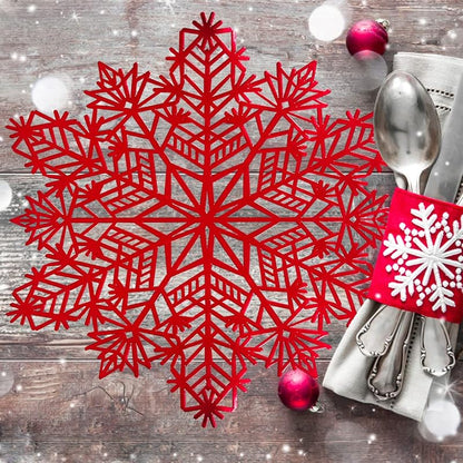 Snowflake Placemats Set of 6 Red Round Vinyl Table Mats - 15x15 inch (Variation: Red+6PCS)