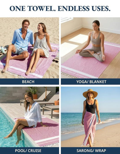LANE LINEN Turkish Beach Towels for Women, Set of 6 - Large 39"x71", Pre-Washed, No-Shrink, Sand-Free, Quick Dry, Lightweight, Soft Beach Bath Towels - Vintage Beach