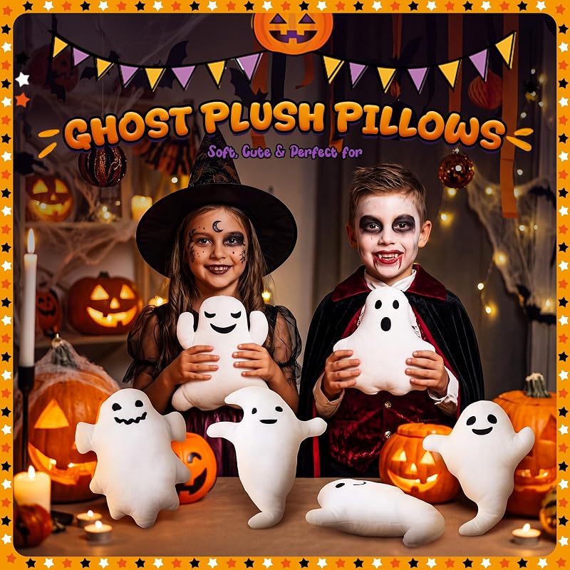 9-Inch Ghost Plush Toy Set - 6 Pack Halloween Decorative Stuffed Animals