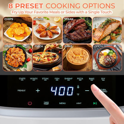 NEWBULIG Air Fryer - 4QT Digital Touchscreen with Easy View Window & 8 Cooking Presets - White