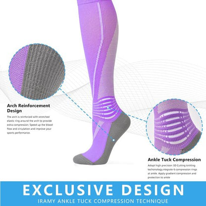 IRAMY Compression Ankle Support Socks - Moisture-Wicking Knee High Design | 3 Pack Set