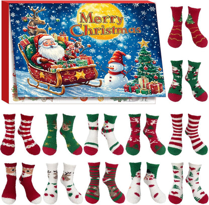 Skiennix Christmas Fuzzy Sock Advent Calendar - 12 Days of Cozy Socks for Adults & Kids | Perfect Holiday Gift