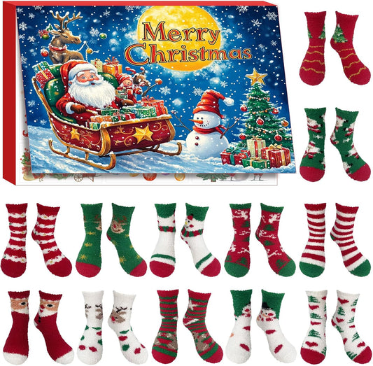 Skiennix Christmas Fuzzy Sock Advent Calendar - 12 Days of Cozy Socks for Adults & Kids | Perfect Holiday Gift