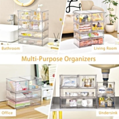 Stebopum Clear Acrylic Storage Drawers - 4 Pack Stackable Makeup Organizer for Bathroom & Vanity