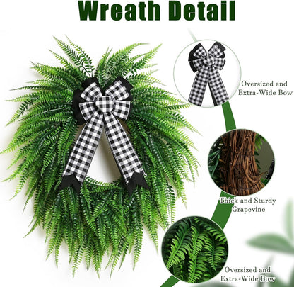 Skiennix 22" Boston Fern Leaf Wreath - Spring & Summer Greenery for Front Door Decor