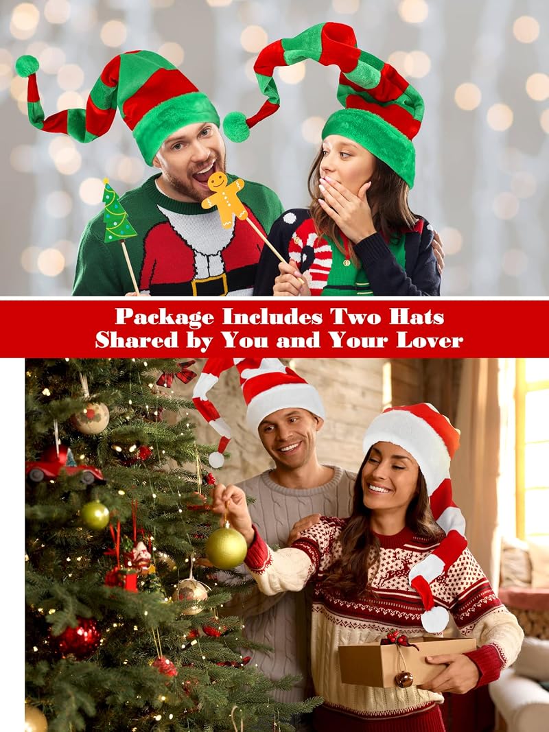 Elf Hat Set - 2 Pack Christmas Santa/Elf Hats 35 x 12 in Red & Green Striped