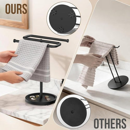 Aetyord Adjustable Hand Towel Holder - S-Shaped Stainless Steel Rack with Wood Base | Free-Standing Design for Bathroom & Kitchen