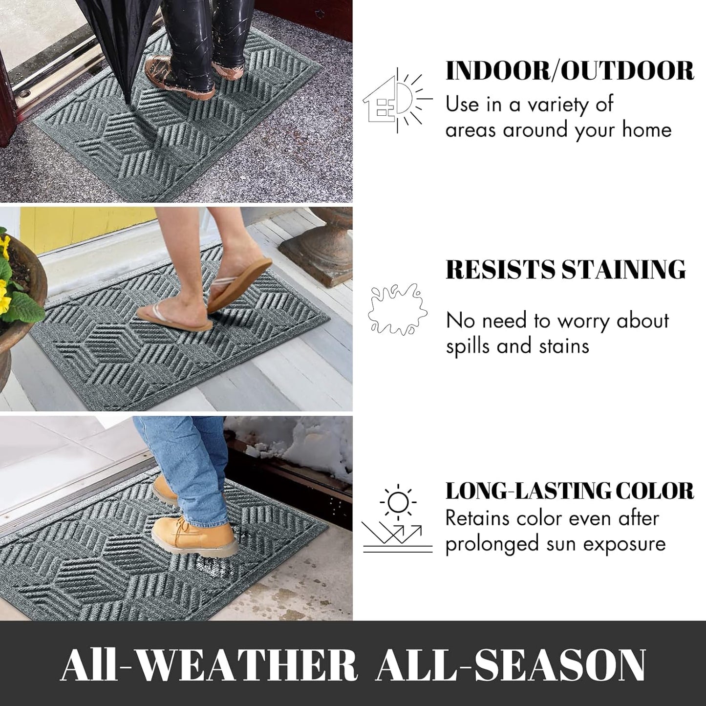 Yimobra Large Waterproof Door Mat - Heavy Duty Non-Slip Entrance Mat 36x24 | Black Gray Design