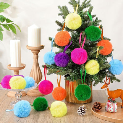 Neon Faux Fur Christmas Ball Ornaments 48 Pcs 3.1in - ShinyRelief Variation: Neon