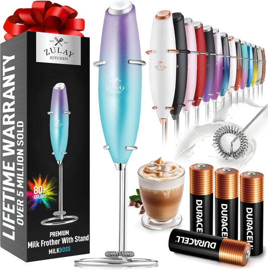 Zulay Kitchen Milk Frother Wand - Ultra-Fast Handheld Drink Mixer with 4 AA Batteries | Perfect for Coffee, Lattes & Cappuccino
