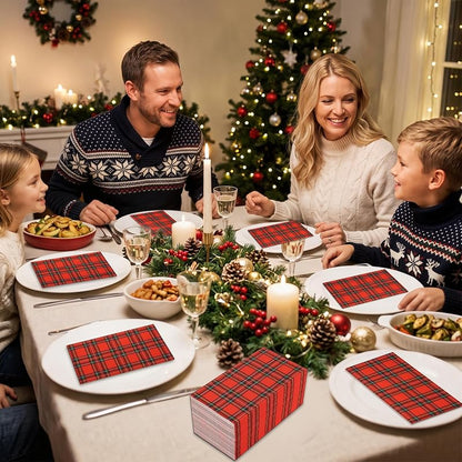 100-Count Christmas Plaid Napkins, 3-Ply Paper, Red & Green Classic Tartan