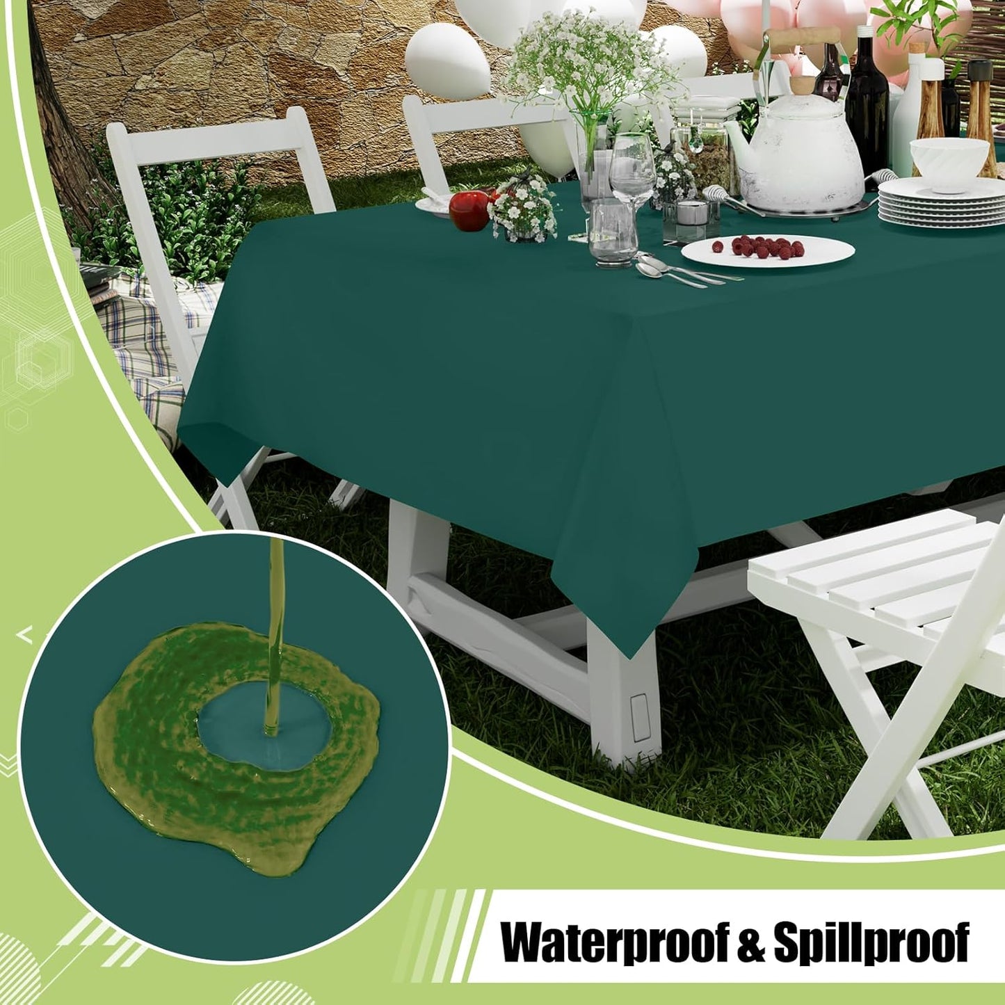 Smiry Disposable Tablecloth - Waterproof Plastic Rectangle Covers | 54 x 108 Inch - 3 Pack in Green for Parties & Events