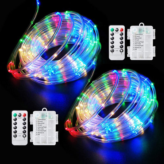 Fitybow LED Rope Lights Battery Operated String Lights 40Ft 8 Modes Outdoor Decoration Lighting Fairy Lights Dimmable/Timer with Remote for Camping Party Halloween Christmas Décor (Multi-Color) 2Pack