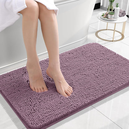 OLANLY Bath Rugs - Extra Soft Chenille, Quick Dry & Absorbent | 24x16 Deep Plum Machine Washable Mats