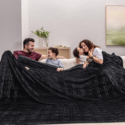 COOVA Oversized King Fleece Blanket 120x120 inches, Soft Cozy Warm Giant Extra Large 10'x10' Blanket for Bed, Sofa, Couch,Travel, Camping, California Huge Big Throw Blanket, Checkered Black