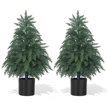 2FT Artificial Topiary Cedar Trees with Pot – 2 Pack, Faux Plants