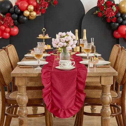 SoarDream Red Christmas Satin Ruffle Table Runner 14x118 Inch - 1 Pack