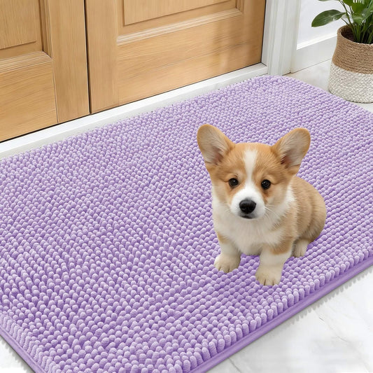 OLANLY Dog Door Mat - Absorbent Non-Slip Chenille for Muddy Paws | Quick Dry 24x16 Lavender Doormat