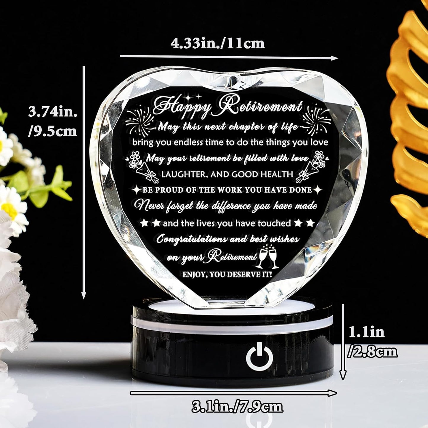 YWHL Crystal Heart Keepsake - LED Base Retirement Gift for Men & Women | Perfect Farewell Plaque for Retirees