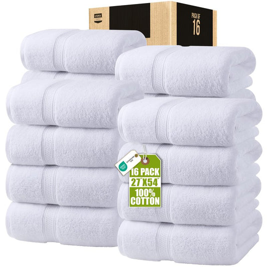 Utopia Towels 16 Pack Premium Bath Towels Set, 27 by 54 Inches, 100% Ring Spun Cotton 600GSM, Lightweight and Highly Absorbent Quick Drying Towels, Perfect for Daily Use, White
