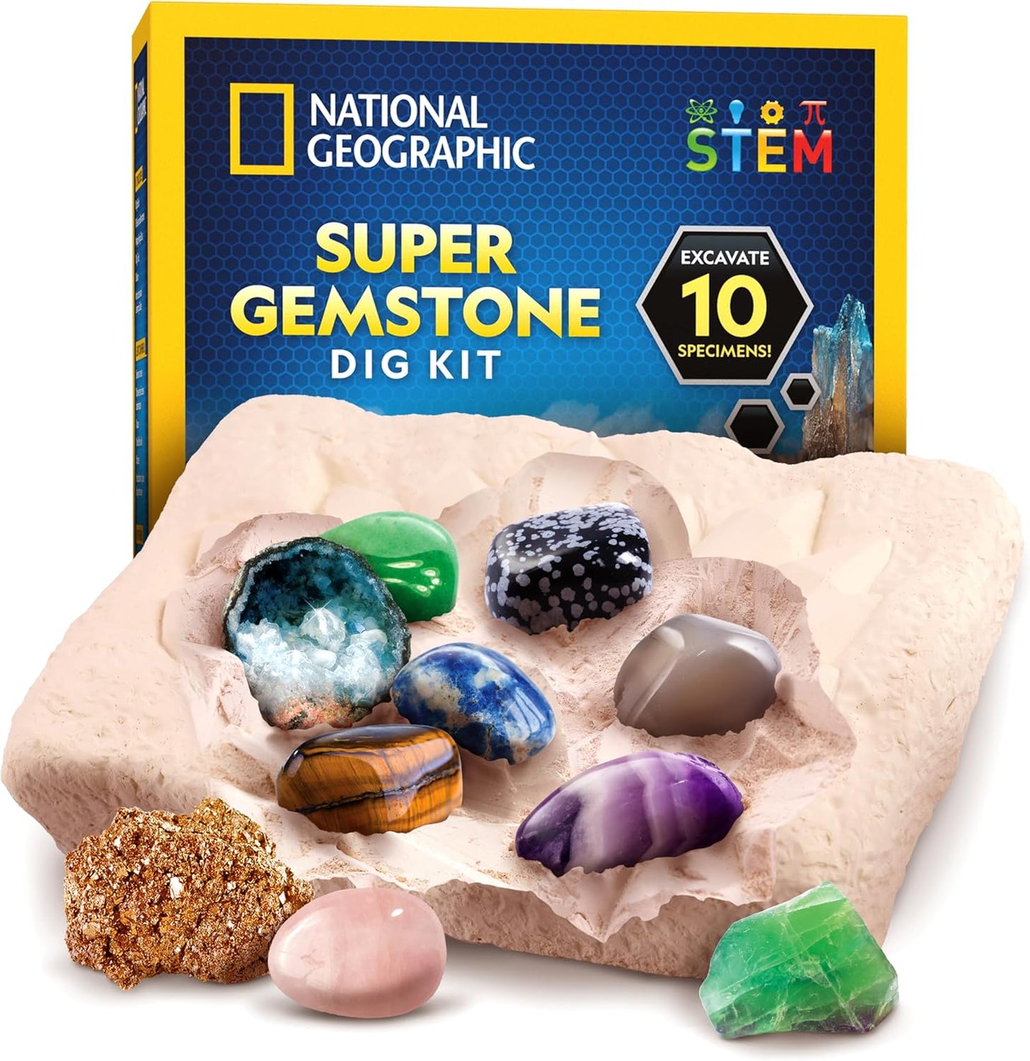National Geographic Gemstone Dig Kit - Discover 10 Real Gemstones & Crystals | Fun Science Kit for Kids