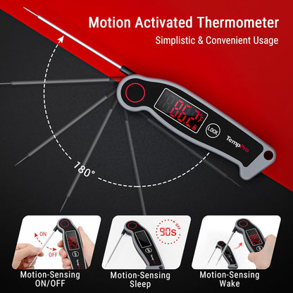 TempPro TP19 Waterproof Digital Meat Thermometer - Instant Read with Backlit Display for Grilling & Cooking