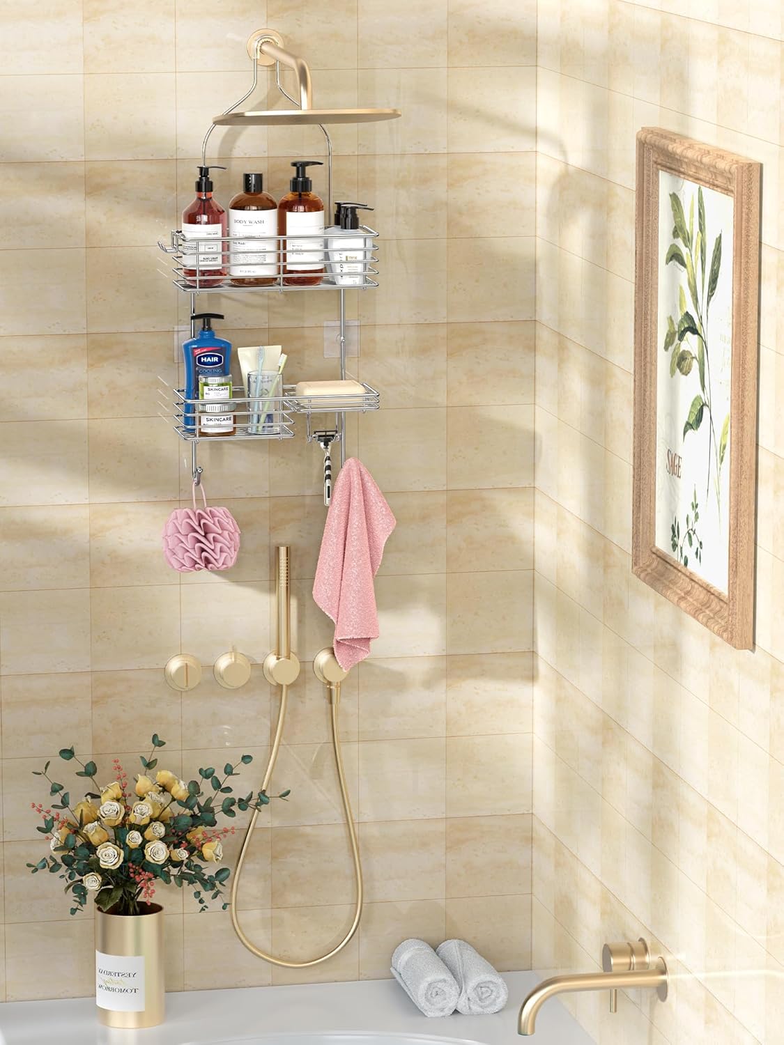 SMARTAKE Hanging Shower Head Caddy - Rustproof Stainless Steel Bathroom Organizer | Silver Finish