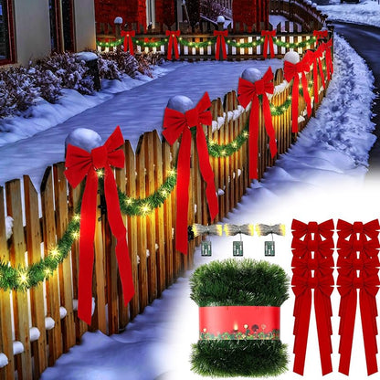 This listing: 50 ft Christmas Garland with Lights, 8 Red Velvet Bows - Classic Variation