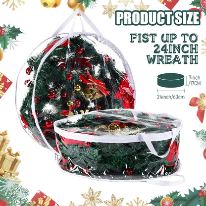 Shappy Clear Christmas Wreath Storage Bag - 24-Inch Wreath Container with Dual Zippers & Reinforced Handles