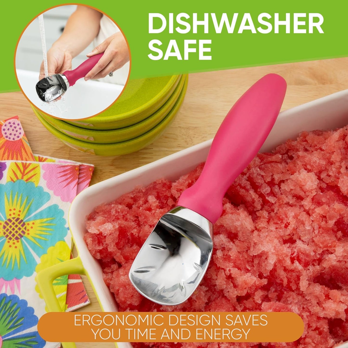 Spring Chef Heavy Duty Ice Cream Scoop - Soft Grip Handle, Metal Spoon for Gelato & Cookie Dough - Dishwasher Safe