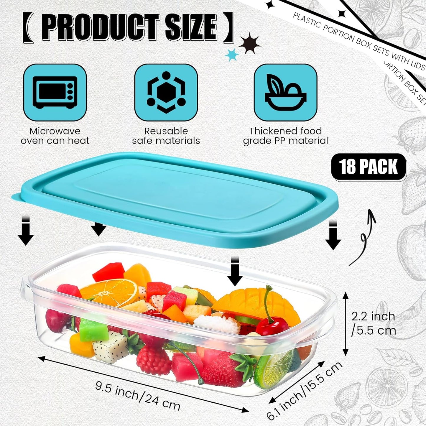 Qinyoung 18-Piece Plastic Food Storage Container Set - 33 Oz | Stackable, Microwave & Dishwasher Safe (Blue)