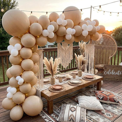 RUBFAC Vanilla Brown Beige Balloons - 129-Piece Neutral Boho Garland Kit for Weddings & Parties