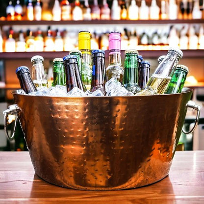 BREKX Insulated Rose Copper Double Walled Ice Bucket for Parties, Anchored Wine Bucket/Large Ice Bucket with Handles, Drink Cooler for Parties, 12 Quarts (3 Gallon)
