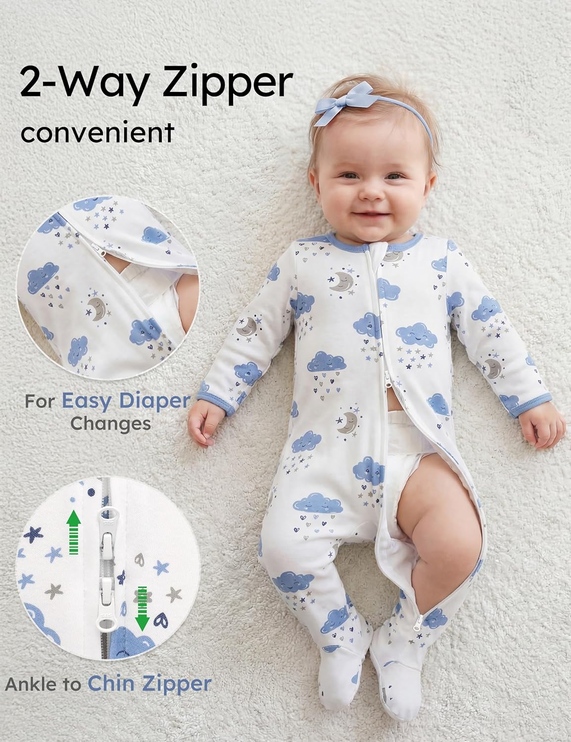 Yoofoss Baby Pajamas - 100% Organic Cotton Sleepers for Newborns | 3-Piece Footed PJs Set