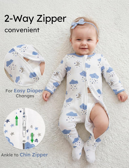 Yoofoss Baby Pajamas - 100% Organic Cotton Sleepers for Newborns | 3-Piece Footed PJs Set