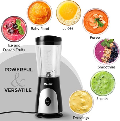 Mueller Smoothie Blender - Personal Blender for Shakes & Frozen Drinks | 15oz Travel Cup, Durable Stainless Steel Blades, Black