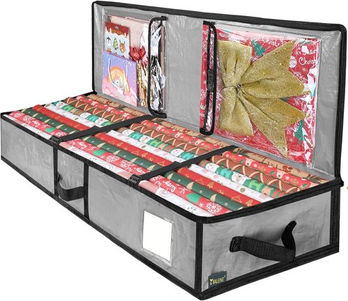 BALEINE Soft Christmas Wrapping Paper Storage Bag - Ornament Storage Box with Dividers (Holds 128 Balls)