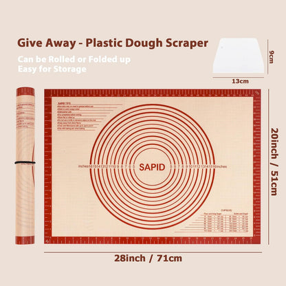 Sapid Extra Thick Silicone Pastry Mat - Non-Slip Baking Mat with Measurements | Extra Large 20" x 28", Red