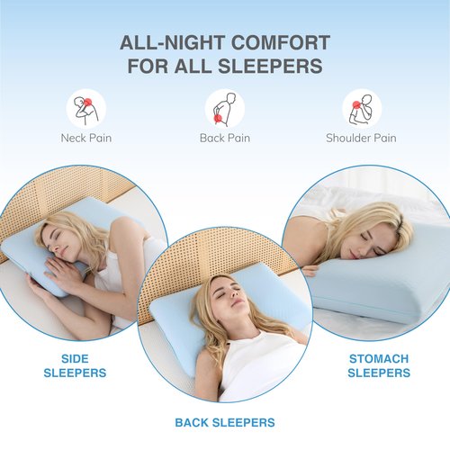 EGOHOME Cooling Gel Memory Foam Pillow - Reversible Cooling Cover, Neck Support for Side, Back and Stomach Sleepers, Removable & Machine Washable, All-Season Comfort, Standard Size, Blue