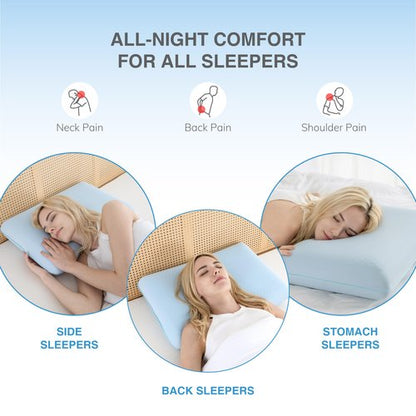 EGOHOME Cooling Gel Memory Foam Pillow - Reversible Cooling Cover, Neck Support for Side, Back and Stomach Sleepers, Removable & Machine Washable, All-Season Comfort, Standard Size, Blue