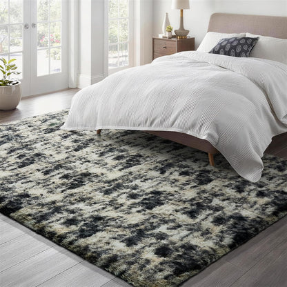 Ophanie Area Rug - Fluffy Black, Gold & Grey Shag Carpet for Living Room | 5x7 Soft Plush Design