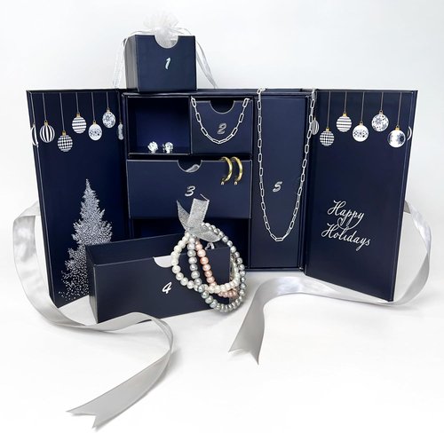 Five Day Jewelry Advent Calendar - Gold Plated Hoop Earrings, Sapphire Studs & Silver Bracelet Set