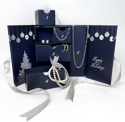 Five Day Jewelry Advent Calendar - Gold Plated Hoop Earrings, Sapphire Studs & Silver Bracelet Set